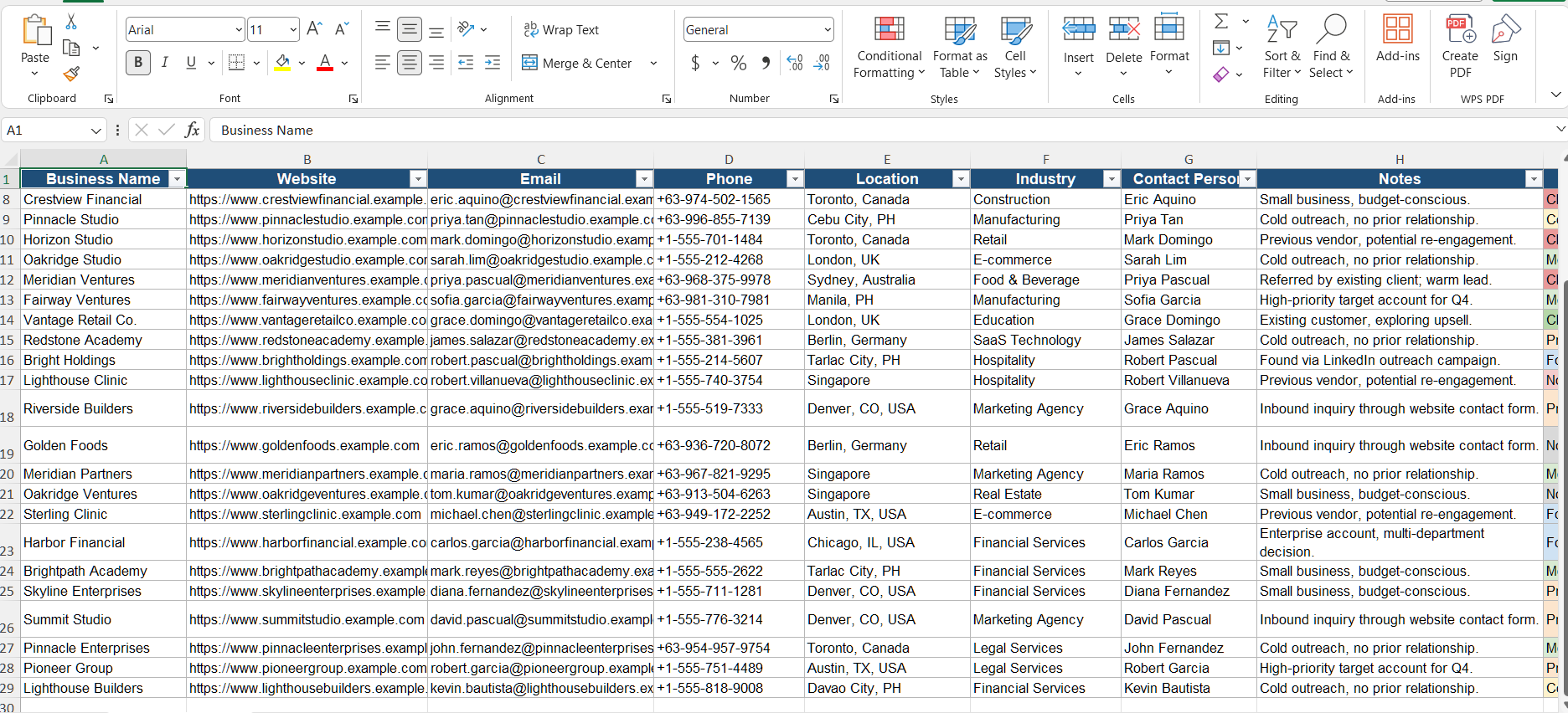 Sample business directory tracker